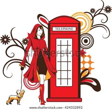 Graphic trendy women silhouette with dog and pop art ornament. Fashion vector illustration