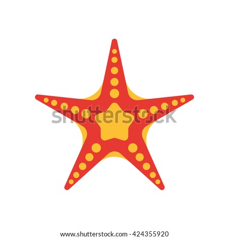 Starfish colorful vector icon. Star-fish water creature illustration isolated on white background. Summer holidays symbol starfish animal. Tropical starfish cartoon image.
