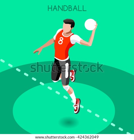 Vector Isometric Handball Athlete Sportsman Games Icon Set. 3D Isometric Athlete. Sporting Championship People Handball Match Competition. Sport Infographic events Handball Vector Illustration Sport