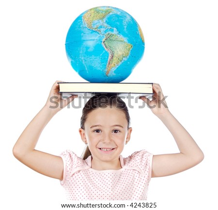 adorable girl studying in the school a over white background