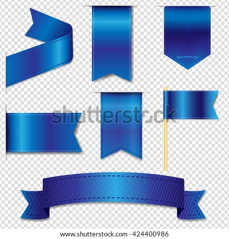 Blue Web Ribbons Collection, Isolated on Transparent Background, Vector Illustration
