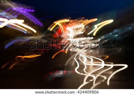 blurry background of traffic at night light with camera pan technique