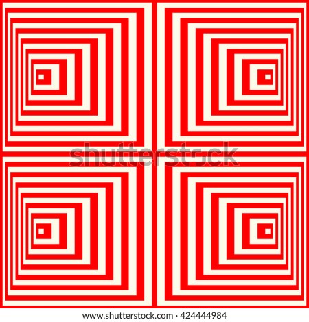 Seamless pattern with symmetric geometric ornament. Striped red white abstract background. Abstract repeated squares wallpaper. Vector illustration