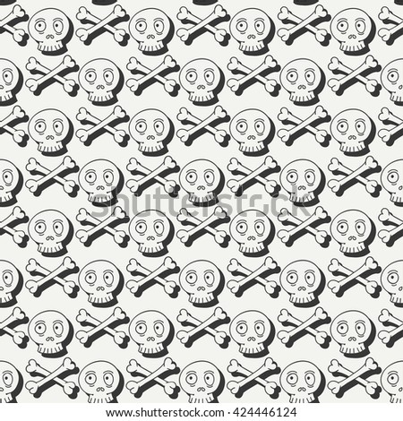 Happy Halloween. Hand drawn seamless pattern with skulls. Trick or treat. Wrapping paper. Scrapbook paper. Doodles style. Tiling. Illustration. Background. Stylish graphic texture.