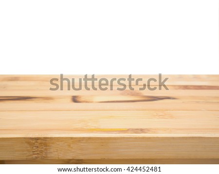 Wood table top on white background, product display