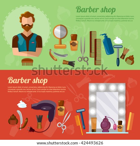 Barbers shop banner barber tools professional hairdresser hipster beard vector illustration 