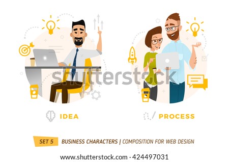 Business characters in circle. Elements for web design. Idea moment Royalty-Free Stock Photo #424497031