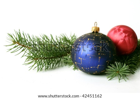 Christmas balls with green branch
