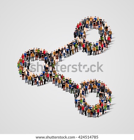 Large group of people in the shape of share sign. Vector illustration.