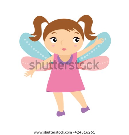 child. Girl in costume fairies or insect. pink dress. costume. vector illustration