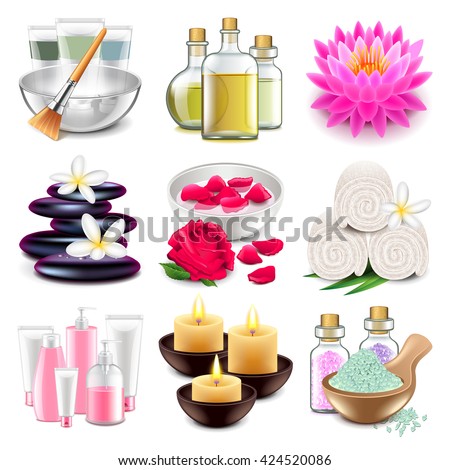 Spa icons detailed photo realistic vector set