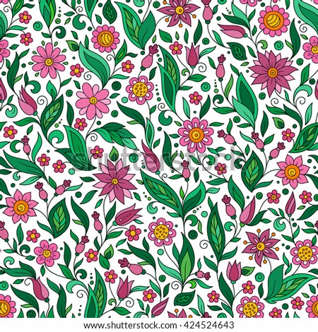 Seamless vector floral pattern with colorful fantasy plants and flowers, pattern can be used for wallpaper, pattern fills, web page background, surface textures