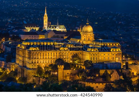 Buda Castle as seen from Gellert Hill in Budapest Royalty-Free Stock Photo #424540990