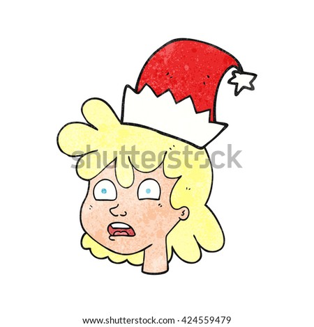 freehand textured cartoon stressed woman wearing santa hat