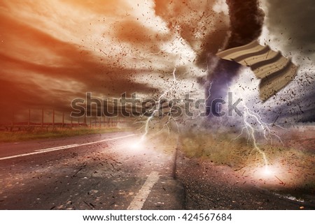 Picture of a large tornado destroying the landscape '3D rendering'