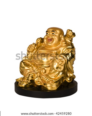 Small golden buddha statue on white background Royalty-Free Stock Photo #42459280