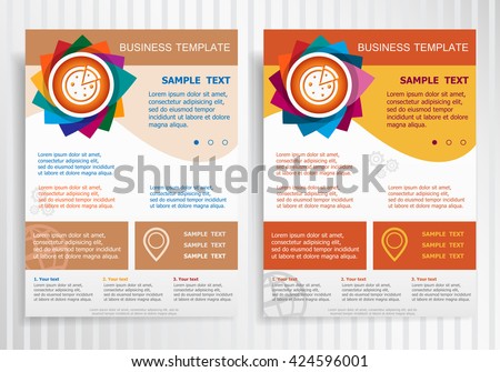 Pizza symbol on abstract vector brochure template. Flyer layout. Flat style. 