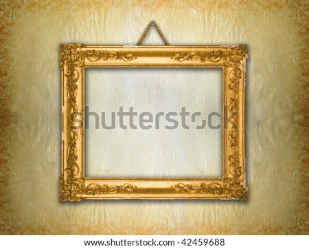 Gold frame, aged wallpaper
