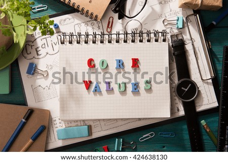 core values -  words composed of colorful letters