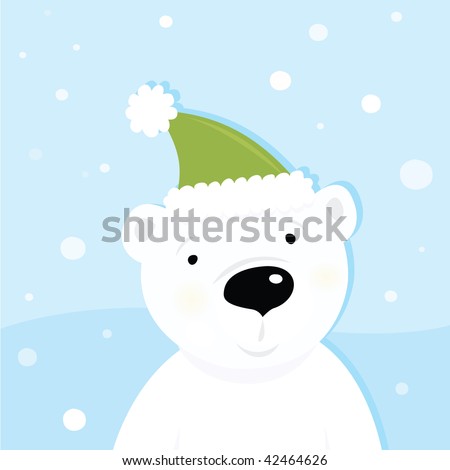 White polar bear on snow. Cute polar bear character with snowy background. Vector cartoon illustration.