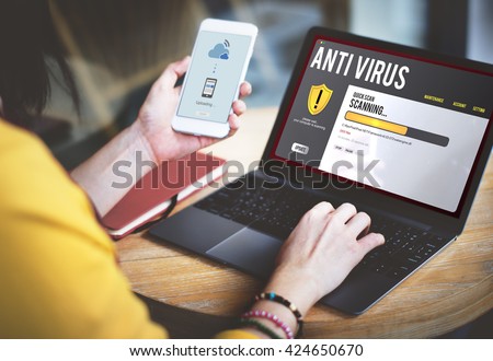 Antivirus Alert Firewall Hacker Protection Safety Concept Royalty-Free Stock Photo #424650670