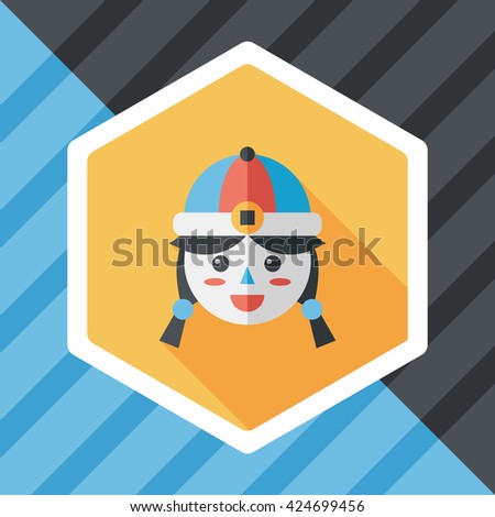 Chinese New Year girl flat icon with long shadow,eps10