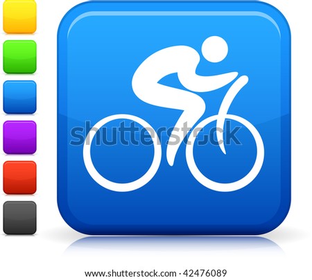 Cycling icon on square internet button  Six color options included.
