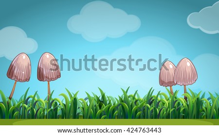 Scene with mushroom in the field illustration