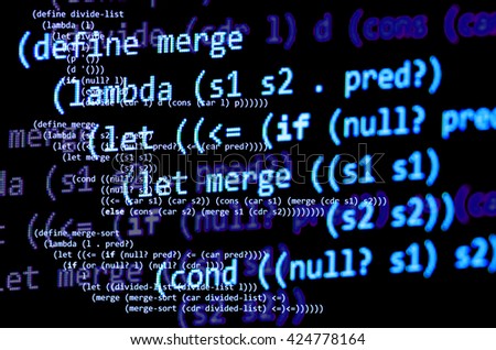 Functional programming code -  declarative paradigm, lambda calculus, blue color Royalty-Free Stock Photo #424778164