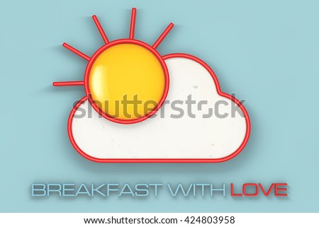 Breakfast with Love Concept. Fried Egg as Sun over Turquoise board. 3d Rendering