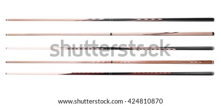 billiard cue sticks on white background Royalty-Free Stock Photo #424810870
