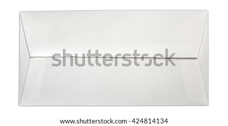 Top view of long white envelope with jagged edges. Object is isolated on white background and has soft shadow and clipping path.