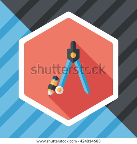 Compass Pencil flat icon with long shadow,eps10
