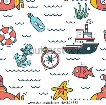 Cartoon nautical seamless background