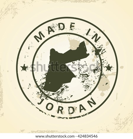 Grunge stamp with map of Jordan - vector illustration