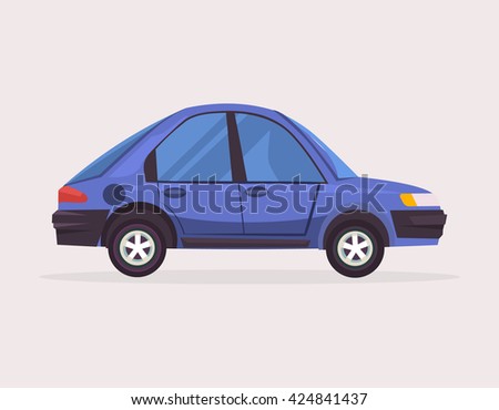 Blue car. Vector flat cartoon illustration
