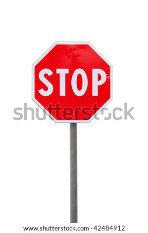 Stop road sign on white background