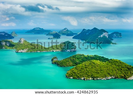 Tropical group of islands in Ang Thong National Marine Park, Thailand. Top view Royalty-Free Stock Photo #424862935