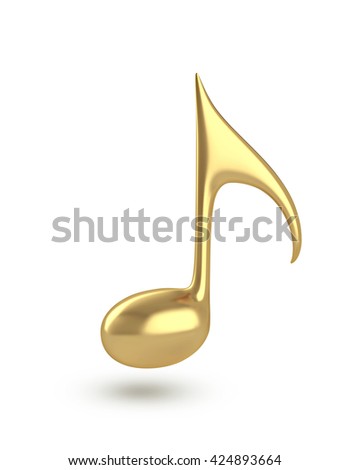 Golden music note icon. 3D rendering with clipping path