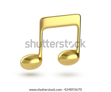 Golden music note icon. 3D rendering with clipping path