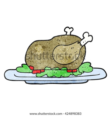 freehand textured cartoon cooked turkey