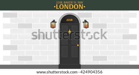 Sherlock Holmes. Detective illustration. Illustration with Sherlock Holmes. Baker street 221B. London. Big Ban Royalty-Free Stock Photo #424904356