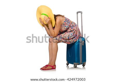 Woman with suitcase isolated on white Royalty-Free Stock Photo #424972003
