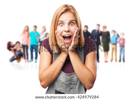 blond girl surprised expression