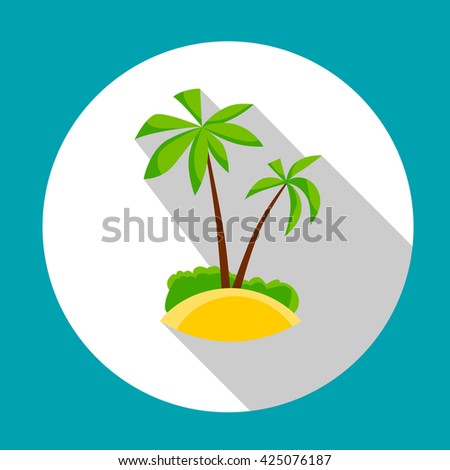 Island With Palm Tree Summer Vacation Holiday Tropical Ocean Icon Flat Vector Illustration