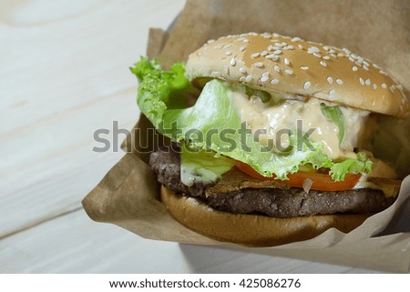 Close up Hamburger, homemade.