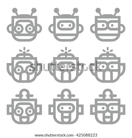  Robot Heads, Artificial Intelligence (AI) Icons set Retro and Modern Style