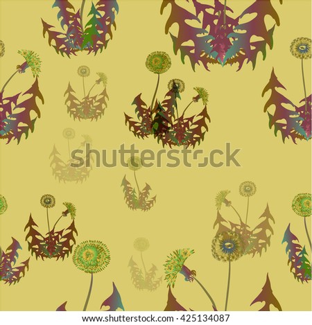 Dandelions - flowers, leaves and buds. Seamless vector background. Use printed materials, signs, posters, postcards, packaging.