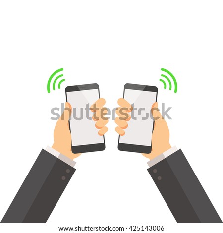 Hand holding and shaking smart phone vector illustration