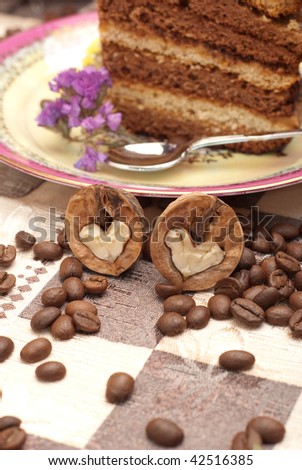 Walnut with flower and cake
